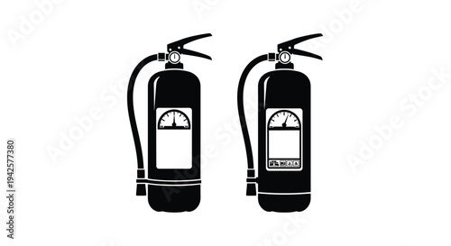 Two black and white illustrations of portable fire extinguishers