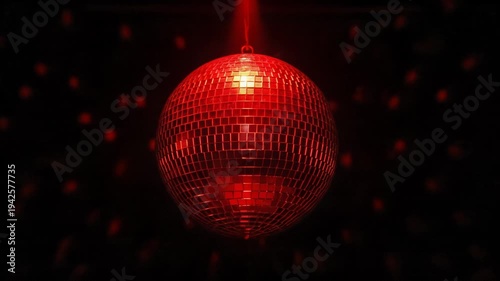 Red Disco Ball Rotating With Red Light Effects and Reflections