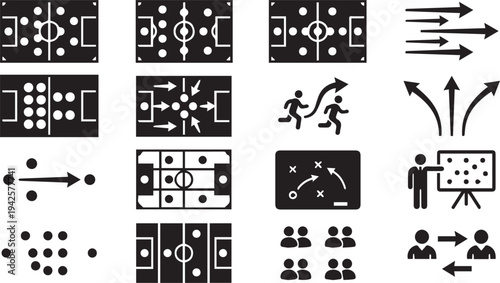 Soccer Strategy Tactics And Football Formation Plan Icons Set