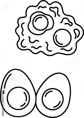 Fried and Boiled Eggs Line Art Breakfast Food Icon Niche Details