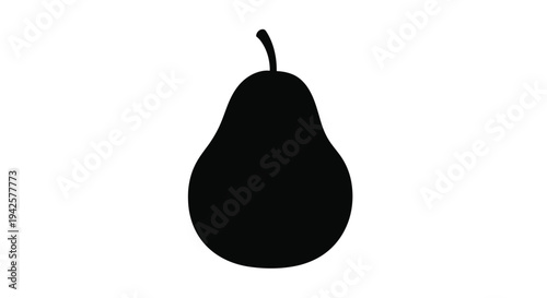 A simple black silhouette of a pear against a white background