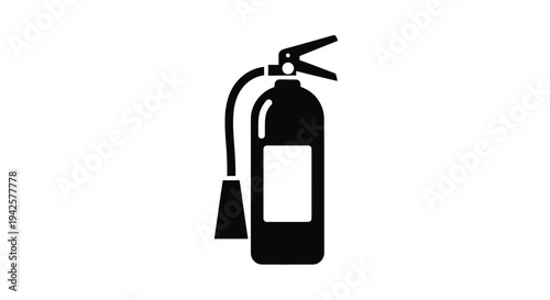 Simple black silhouette of a fire extinguisher with a curved hose