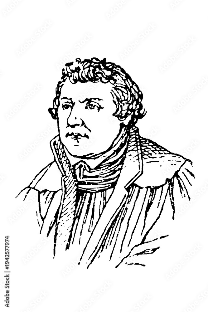 Fototapeta premium Martin Luther (1483-1546), German Reformation leader, man in historical attire with serious expression, bold lines and detailed features, old vintage illustration, 1897.