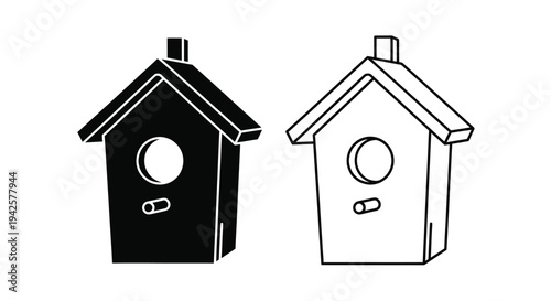 Two simple birdhouse illustrations one filled and one outlined