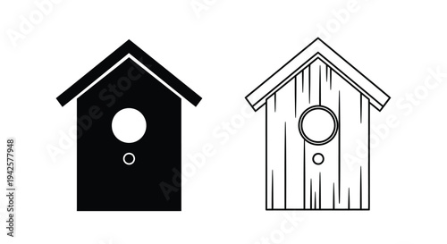Two birdhouses one solid black and one with wooden texture in a simple design