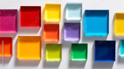 Colorful Geometric Acrylic Squares Arranged with Light and Shadow