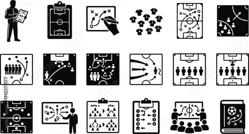 Soccer Coach Strategy Tactics And Football Team Formation Icon Set