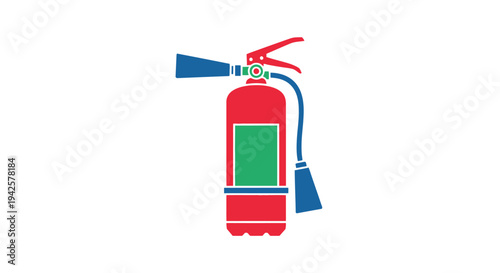 A colorful stylized illustration of a fire extinguisher
