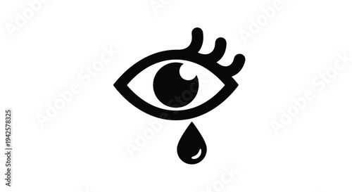 A black silhouetted eye with a single tear falling downwards