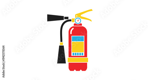 Simplified illustration of a red fire extinguisher with a black nozzle