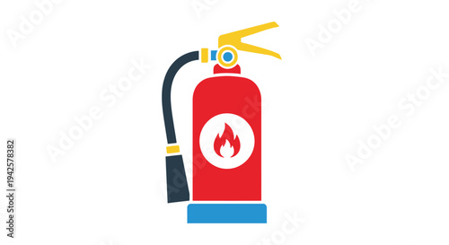 Stylized illustration of a red fire extinguisher with a flame symbol
