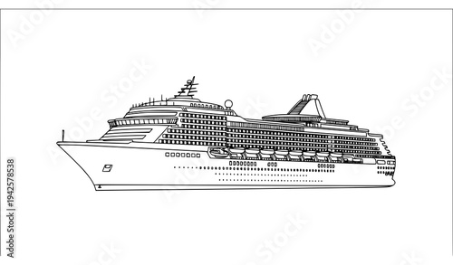 Luxury cruise liner ship outline vector illustration maritime travel concept isolated on white