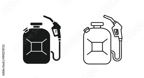 Gasoline container and nozzle illustrations in black and white styles