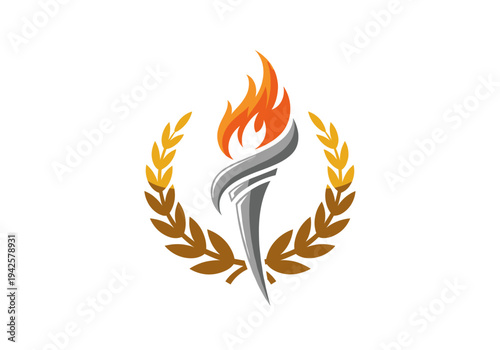 Stylized flaming torch with a laurel wreath, symbolizing victory and success