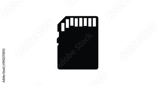 Simple black silhouette of an sd memory card on a white background