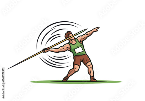 Male athlete throwing a javelin in a dynamic pose during an athletic competition.