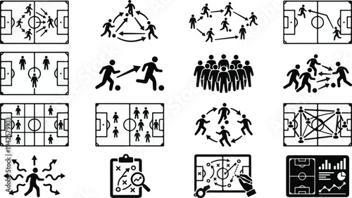SOCCER STRATEGY AND FOOTBALL TACTICS ICON SET FOR WORLD CUP