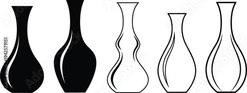 Minimalist Ceramic Vase Vector Set Featuring Elegant Black Silhouettes and Modern Outline Designs for Interior Home Decor IllustrationMinimalist Ceramic Vase Vector Set Featuring Elegant Black Silhoue