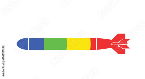 Colorful missile illustration with a red tail fin isolated on white