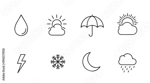 Weather Icons Collection: Raindrop Sun Umbrella Snowflake Moon Stormy Sky