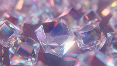 Diamonds scattered on a surface with rainbow reflections