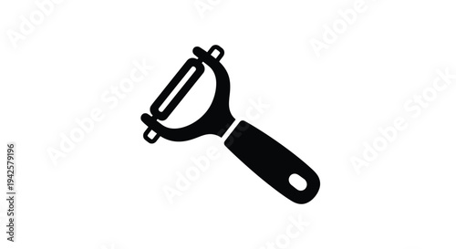 A black silhouette of a vegetable peeler on a white background