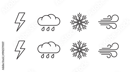 Weather Icons Set: Lightning Rain Snow Wind Symbols