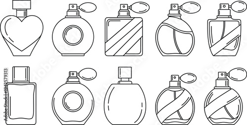 Black and White Minimalist Beauty Cosmetics Vector Set Featuring Lipstick Nail Polish Makeup Brush Mascara Compact Powder and PerfumeBlack and White Minimalist Beauty Cosmetics Vector Set Featuring Li