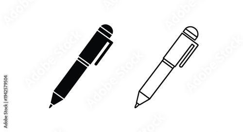 Two pens in contrasting styles a solid black and a white outline