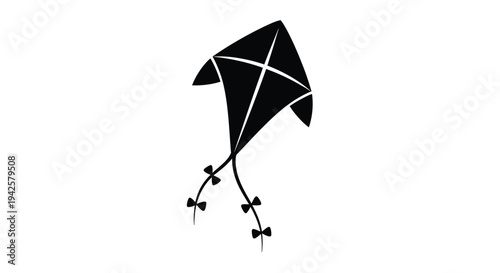 A simple black silhouette of a diamond shaped kite with a tail