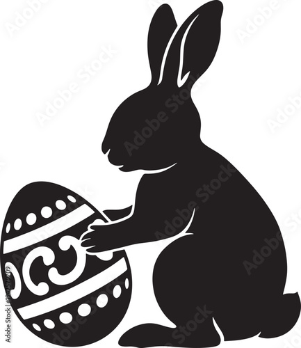 Easter day silhouette isolated on transparent background easter bunny holding egg