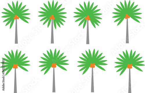 Flat palm tree icons collection isolated on white background tropical nature vector illustration set