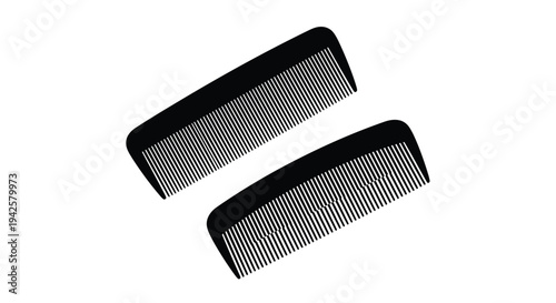 Two black combs displayed diagonally on a white background