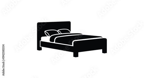 Simple black silhouette of a bed with pillows and bedding