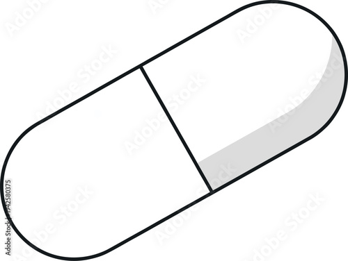 Stylized blue and white capsule on blue background