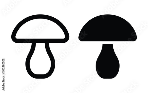 Two simple black and white mushroom icons on a plain background