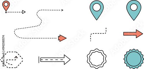 Map Navigation Arrows and Location Pin Icons Collection Vector Illustration Set