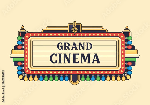 Retro Grand Cinema Marquee with Vintage Marquee Lights and "GRAND CINEMA" Text