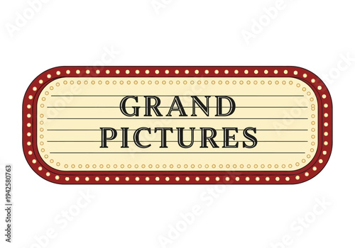 Grand Pictures" movie marquee sign with decorative lights, perfect for entertainment and cinema themes