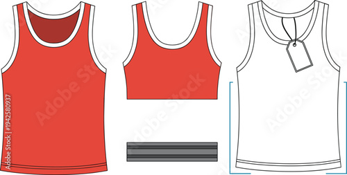 Women Tank Top Apparel Template Front View Fashion Flat Vector Illustration Set