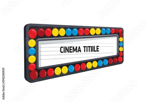 Retro Cinema Marquee Sign with Colorful Bulbs and 'Cinema Titile' Text, Vintage Entertainment Display