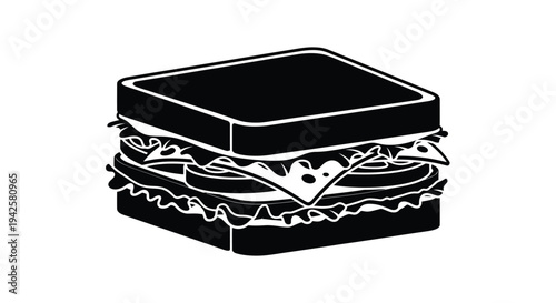 Simple black and white illustration of a double decker sandwich