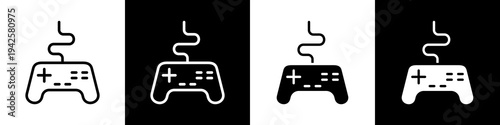 Game controller black and white icon design concept