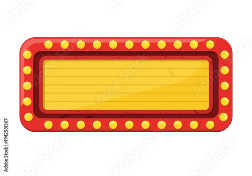 Retro rectangular marquee sign with blank yellow panel and illuminated red border