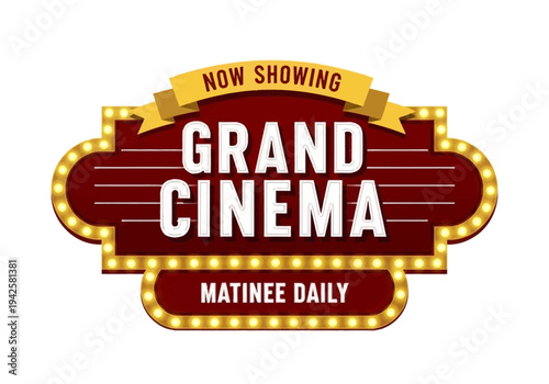 Grand Cinema Neon Marquee with 'Now Showing' and 'Matinee Daily' Text