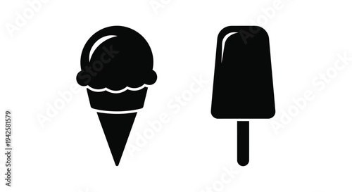 Black silhouette icons of ice cream and popsicle on white background
