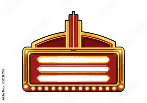Retro marquee sign with glowing lights and three blank panels for text – cinematic or theatrical display