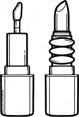Two lipsticks outline drawing on transparent background isolated beauty cosmetic product for makeup artist
