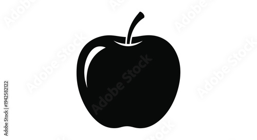 Simple black silhouette of a single ripe apple with a stem