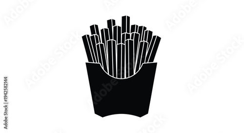 A black silhouette of french fries in a paper container